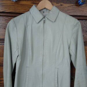 Leather jacket, bone color, zip up, womans 2/4